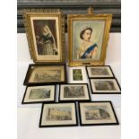 Framed Souvenir Portrait of Queen Victoria, Framed Picture Queen Elizabeth 11 and Framed Prints of