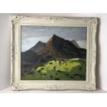 Oil Painting in thick Impasto - Farmers and Sheepdog in Hilly Landscape - Inscribed Anglesey,