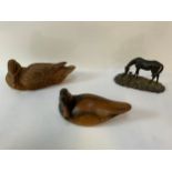 2x Alan Glasby Wooden Ducks - Teal, Mallard and Mare and Foal Ornament