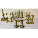 8x Pairs of Brass Candlesticks, 2x Single Brass Candlesticks - Some 19th Century