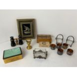 Collectables - Napkin Rings, Brass Weight and Opera Glasses etc