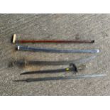 Swords, Scabbard and Ivory Handle Walking Stick