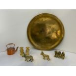 Brass Tray, Monkeys, Donkeys and Candle Holders