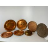 Beaten Copper Dishes and Bed Warmer etc