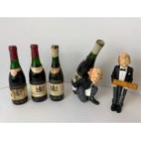 4x Bottles of Wine and 2x Novelty Butlers - Wine Holder and Corkscrew Holder
