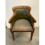 Mahogany Tub Chair in Green Leatherette