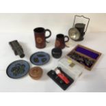 Leather Tankards, Lamp, Plates and Chess Set etc