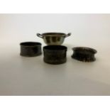 3x Silver Napkin Rings and Bowl - 64gms