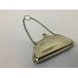 Silver Plated Edwardian Evening Bag with Chain and Finger Ring