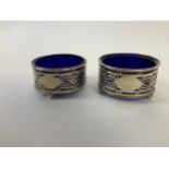 Pair of Silver Salts with Blue Glass Liners