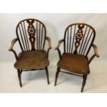 2x Wheel Back Carver Chairs