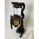 Carved Chinese Lamp with Fine Silk Shade - 71cm H