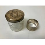 Cut Glass Silver Topped Dressing Table Pot - 6.5cm and Silver Napkin Ring