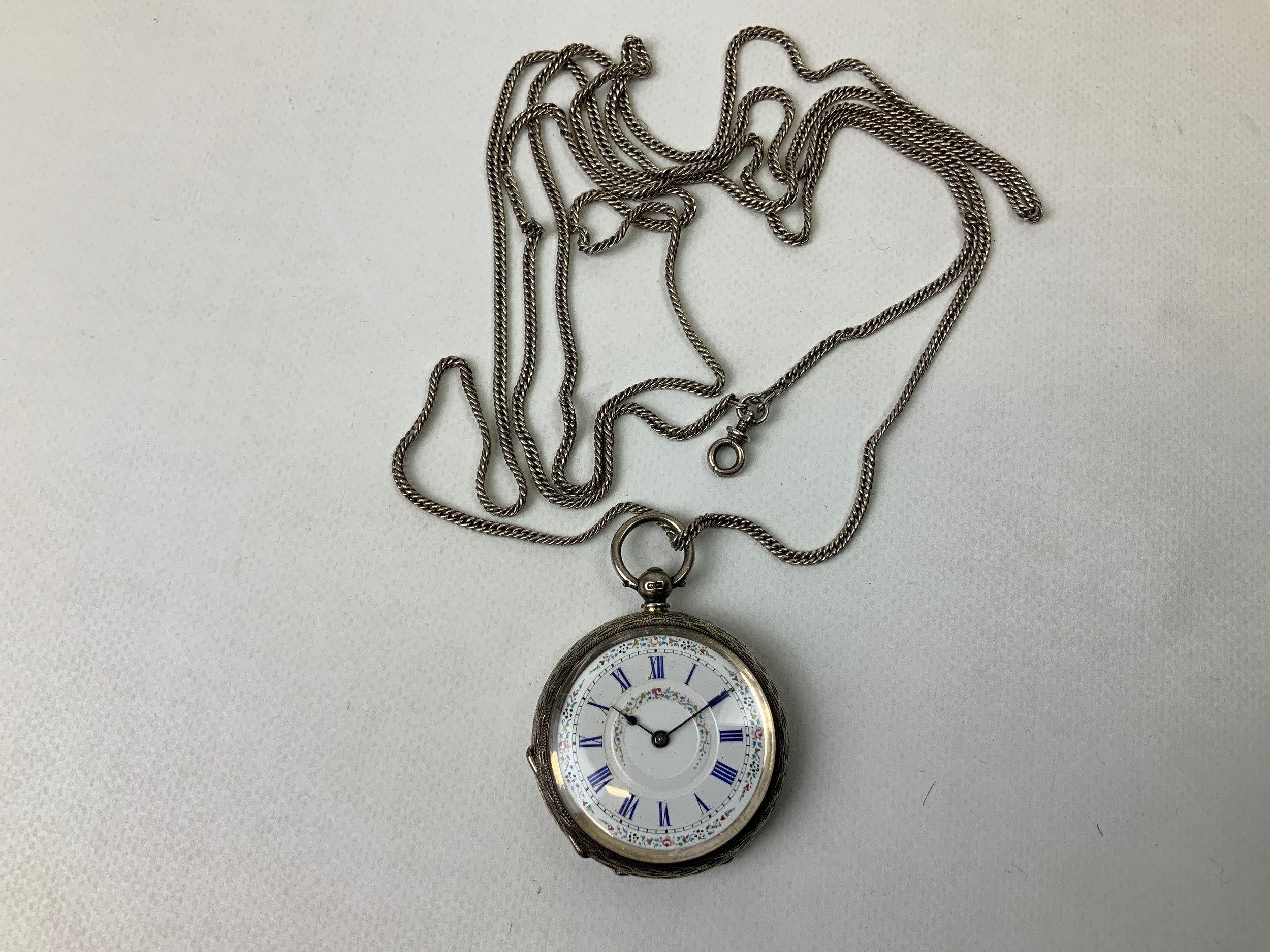 Silver Pocket Watch on Silver Chain
