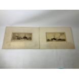 2x Mounted Dry Point Etchings - Frank Henry Mason