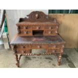 Victorian Oak Profusely Carved Desk - 122cm W x 73cm D x 123cm H