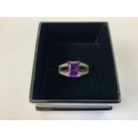 9ct Gold Amethyst and Diamond Ring - Size L