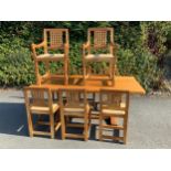 Rabbitman Oak Dining Table and 8x Chairs - Two of Which are Carvers - 182cm W x 85cm D x 73cm H