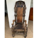 Large Carved Chair - Carved with Shakespearean Characters - 165cm H