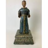 18th/19th Century Carved Wooden Santos Figure on Detachable Base - 42cm H