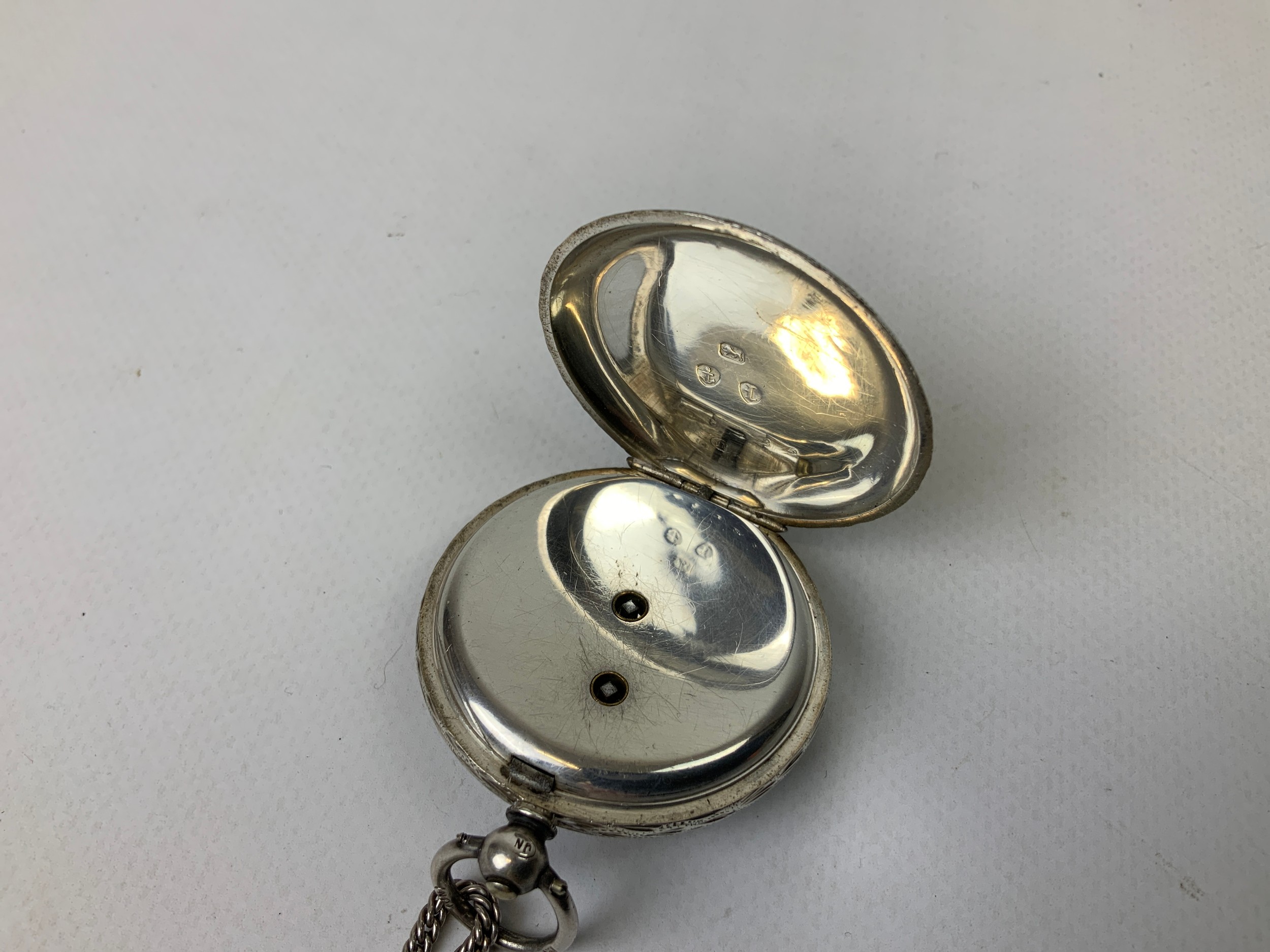 Silver Pocket Watch on Silver Chain - Image 2 of 4