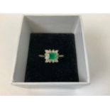 9ct Gold Emerald and Diamond Ring - Size M