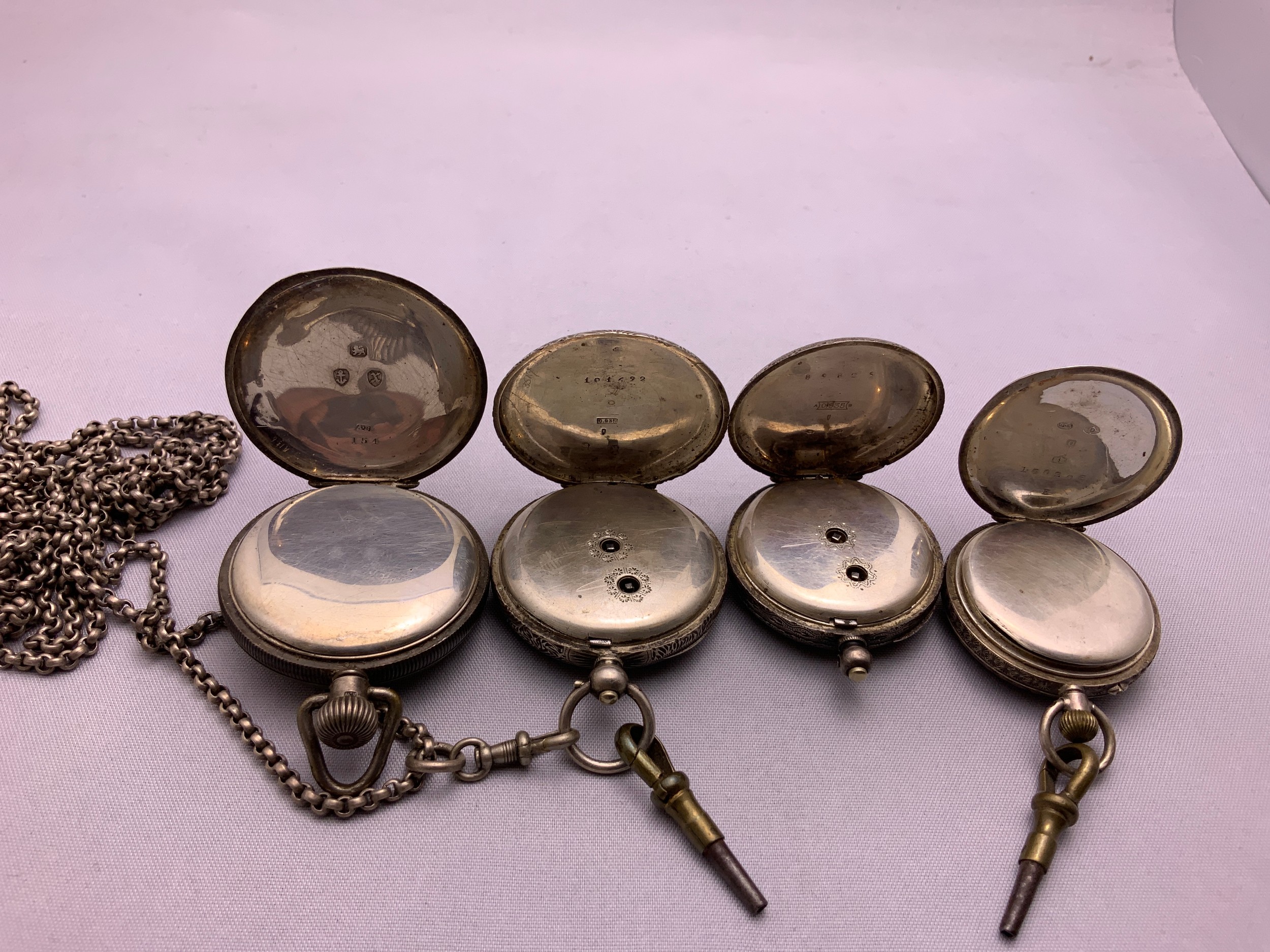 4x Silver Pocket Watches and Silver Chain - Image 3 of 3