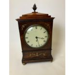 19th Century Bracket Clock Mahogany Case with Brass Inlay - 45cm H