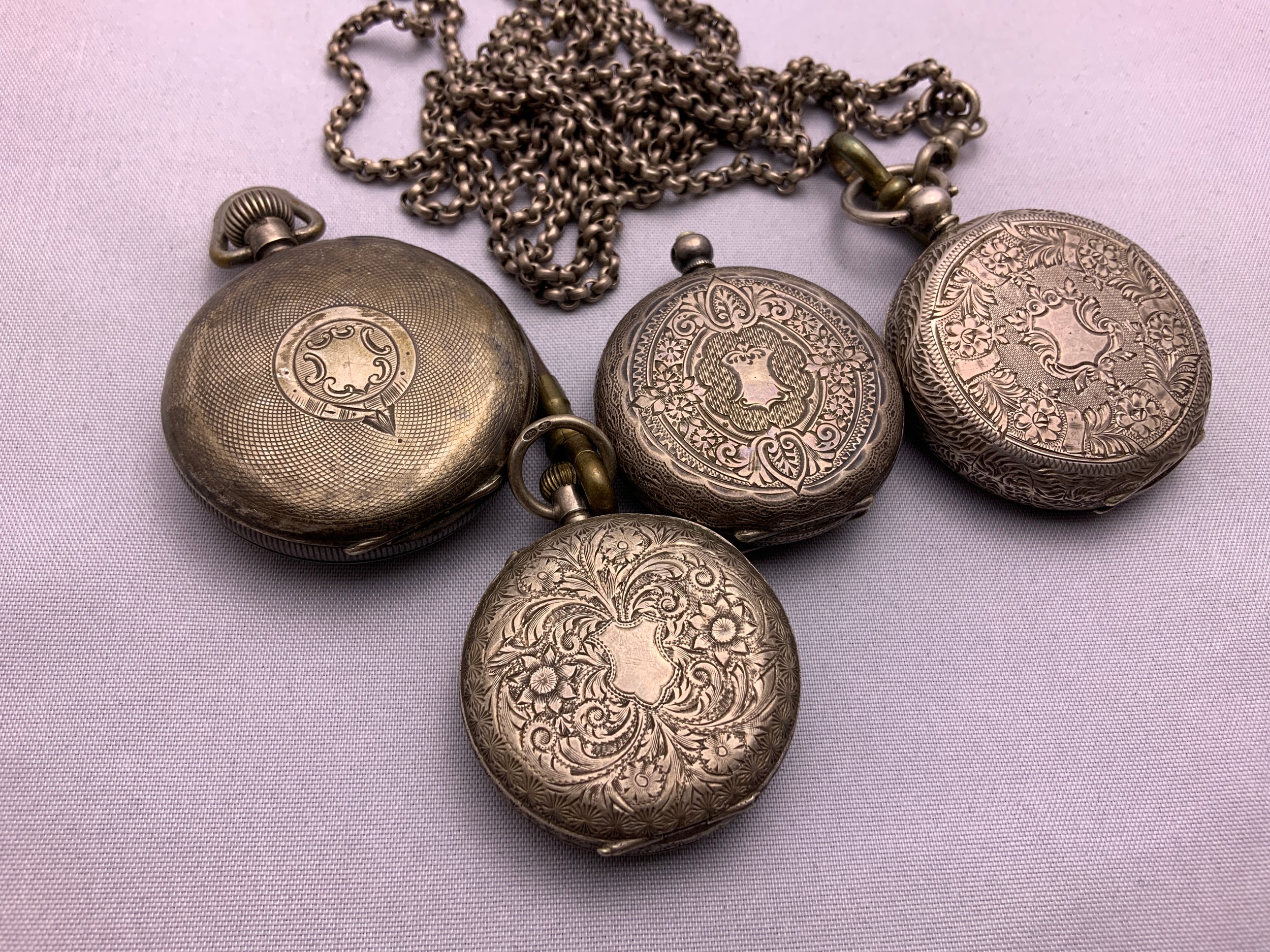 4x Silver Pocket Watches and Silver Chain - Image 2 of 3