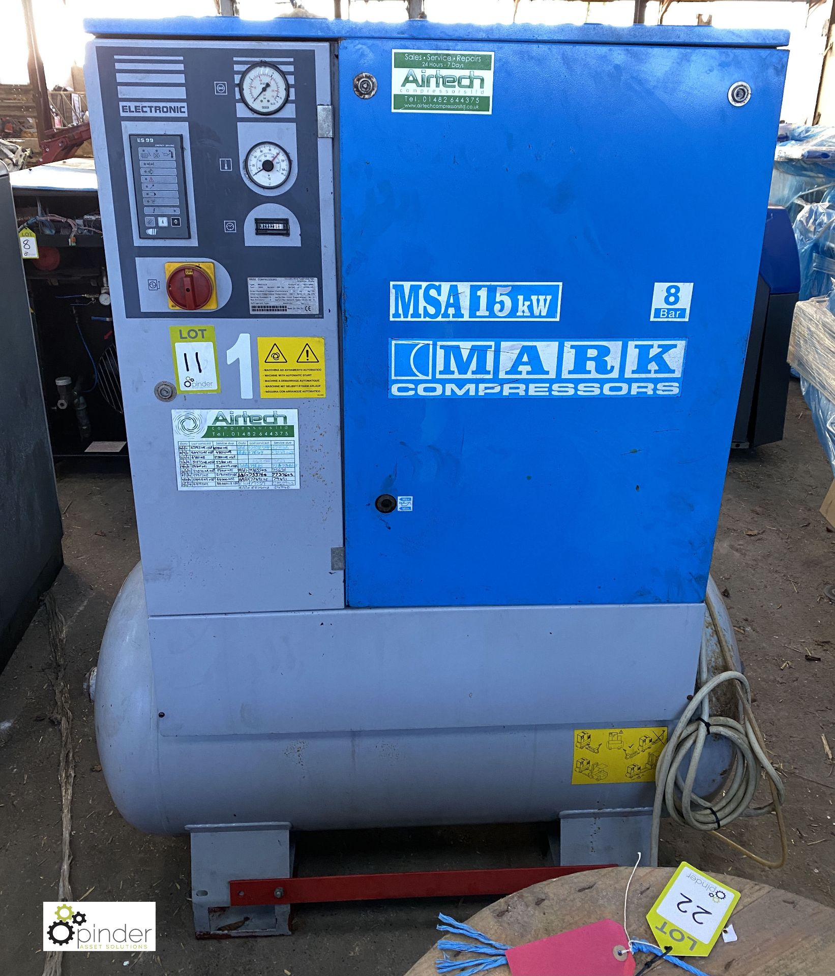 Mark Max C15/8 receiver mounted Compressor, 8bar, 82892hours (please note this lot has a lift out - Image 2 of 5