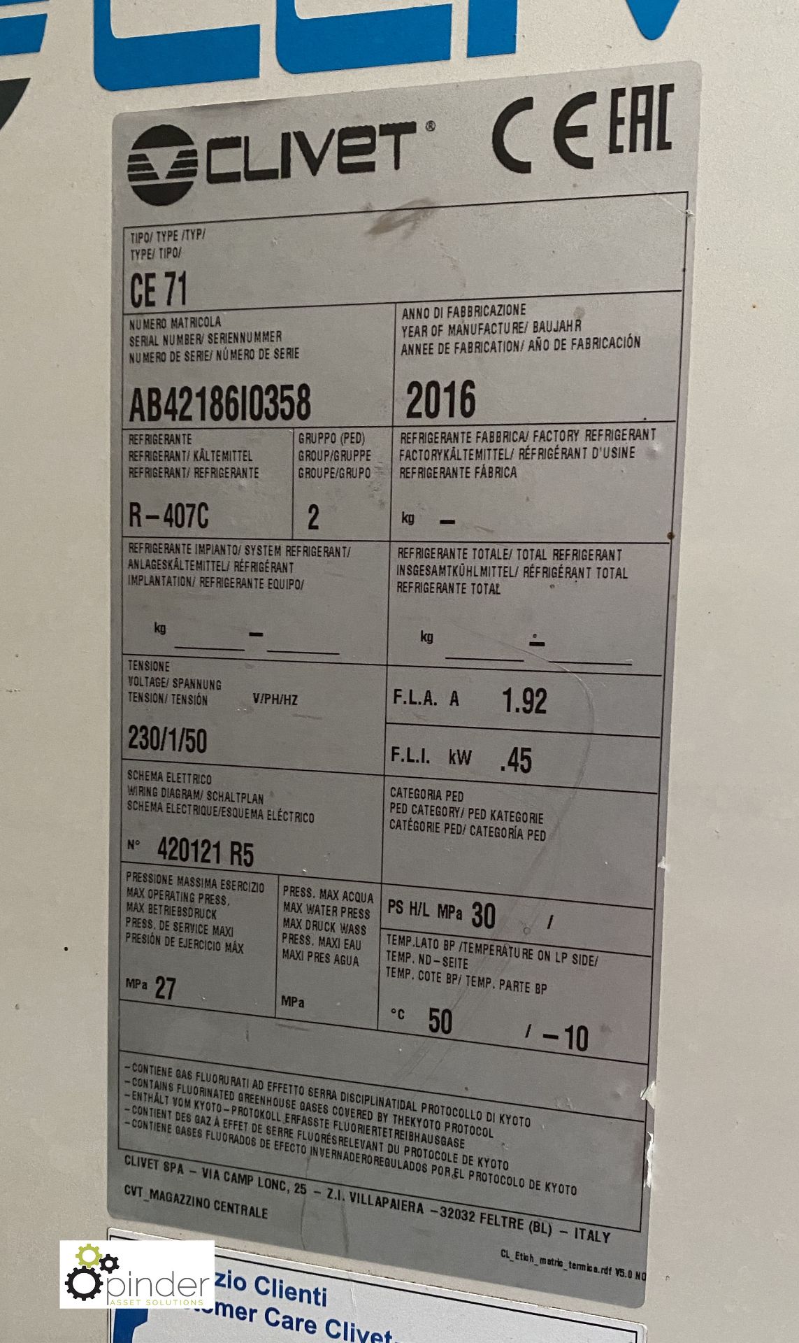 Clivet CE71 3-fan Refrigeration Chiller (please note this lot has a lift out fee of £10 plus vat) - Image 4 of 4