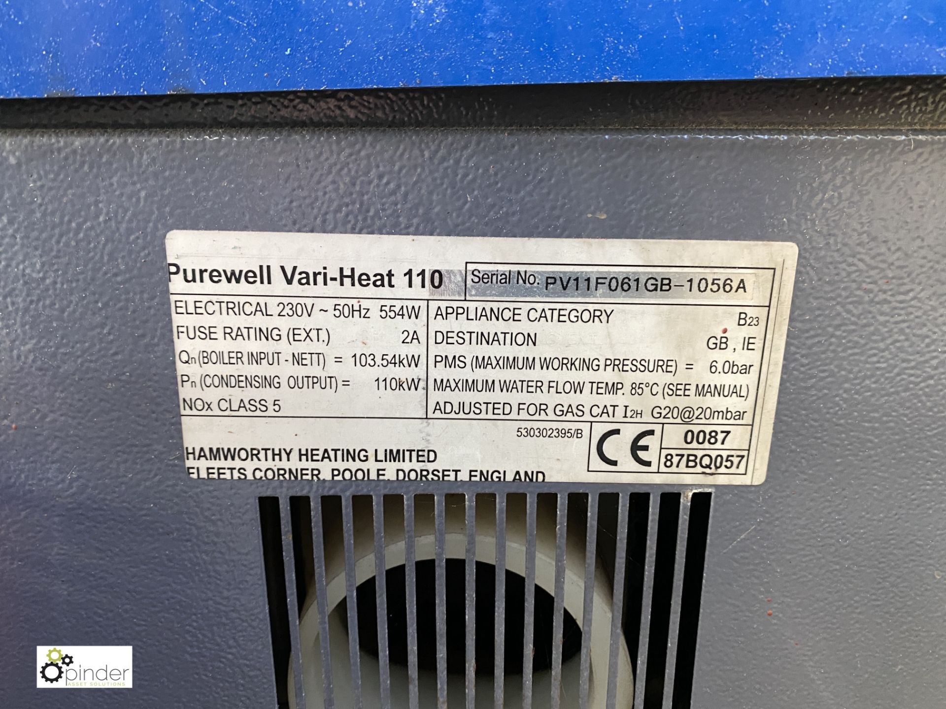 Hamworthy Purewell Vari-Heat 110 Condensing Boiler, 230volts, 110kw output (please note this lot has - Image 3 of 4