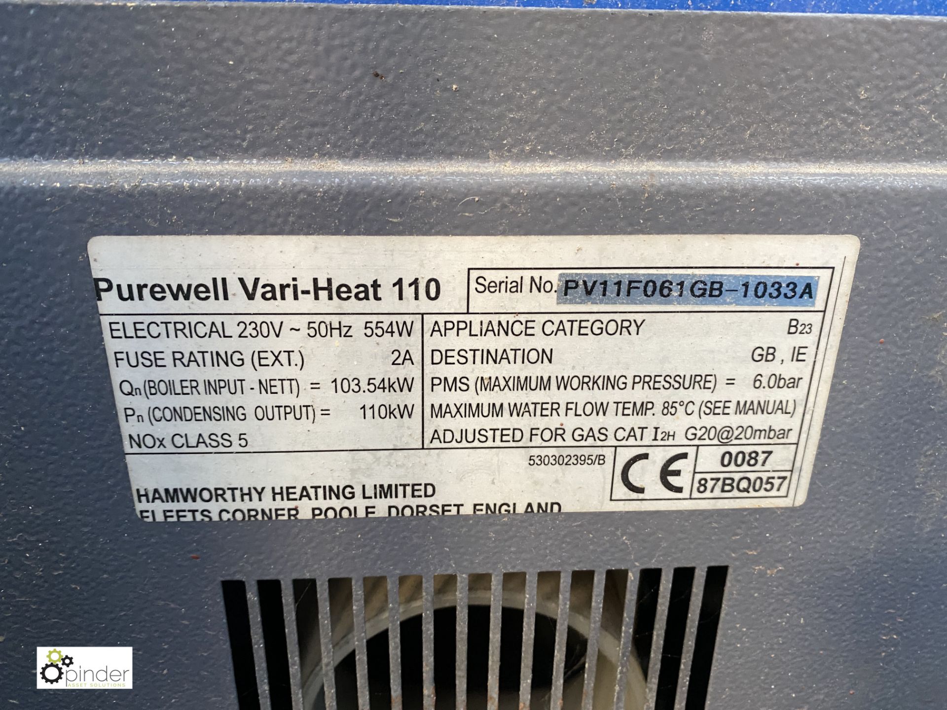 Hamworthy Purewell Vari-Heat 110 Condensing Boiler, 230volts, 110kw output (please note this lot has - Image 3 of 4