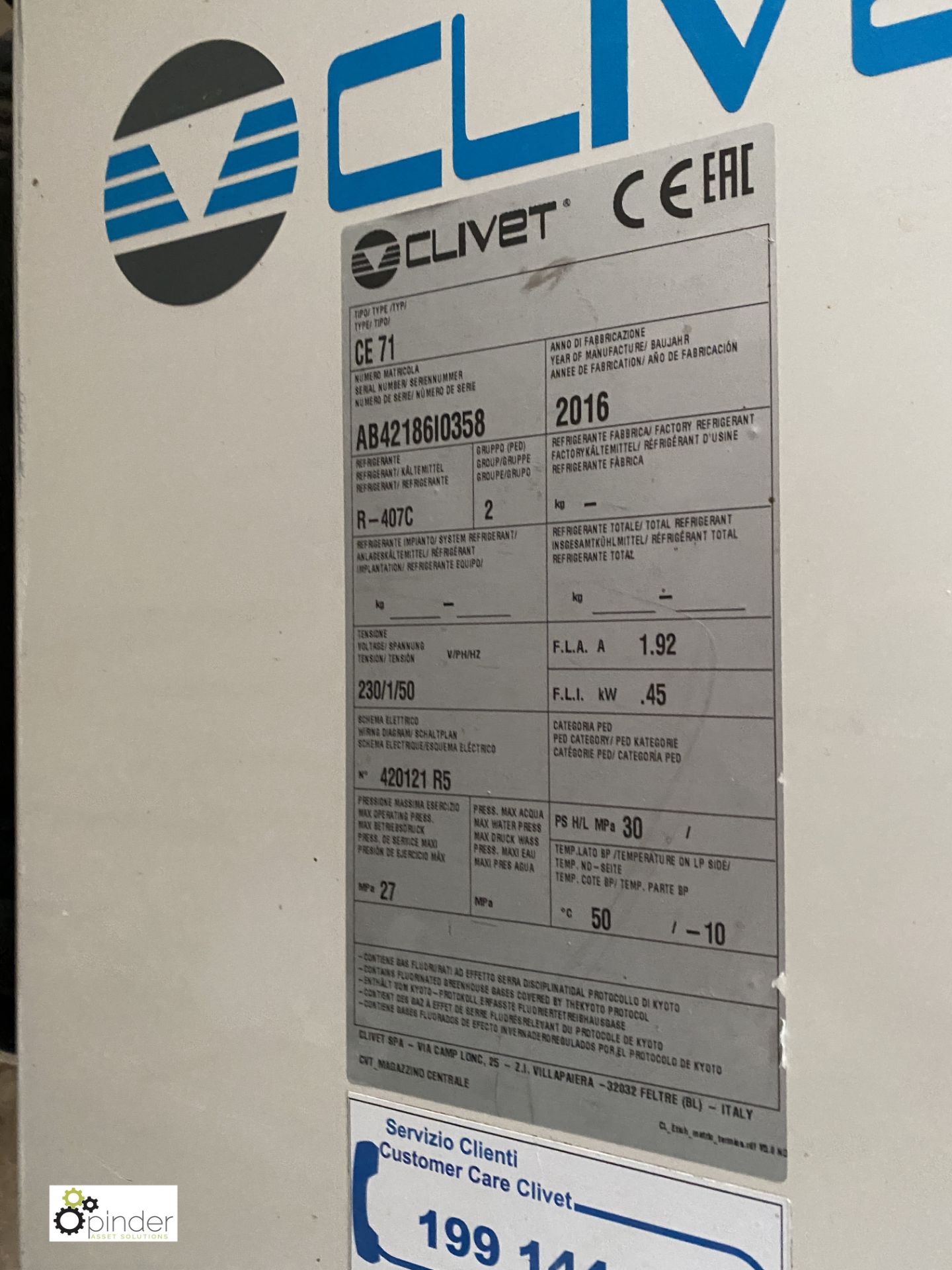 Clivet CE71 3-fan Refrigeration Chiller (please note this lot has a lift out fee of £10 plus vat) - Image 3 of 4