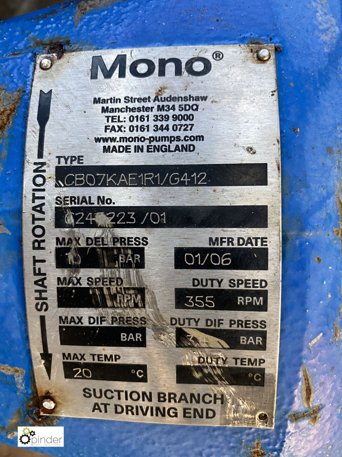 Mono CB07KAE1R1/G412 Pump, with motor, max DEL pressure 10bar (please note this lot has a lift out - Image 3 of 4