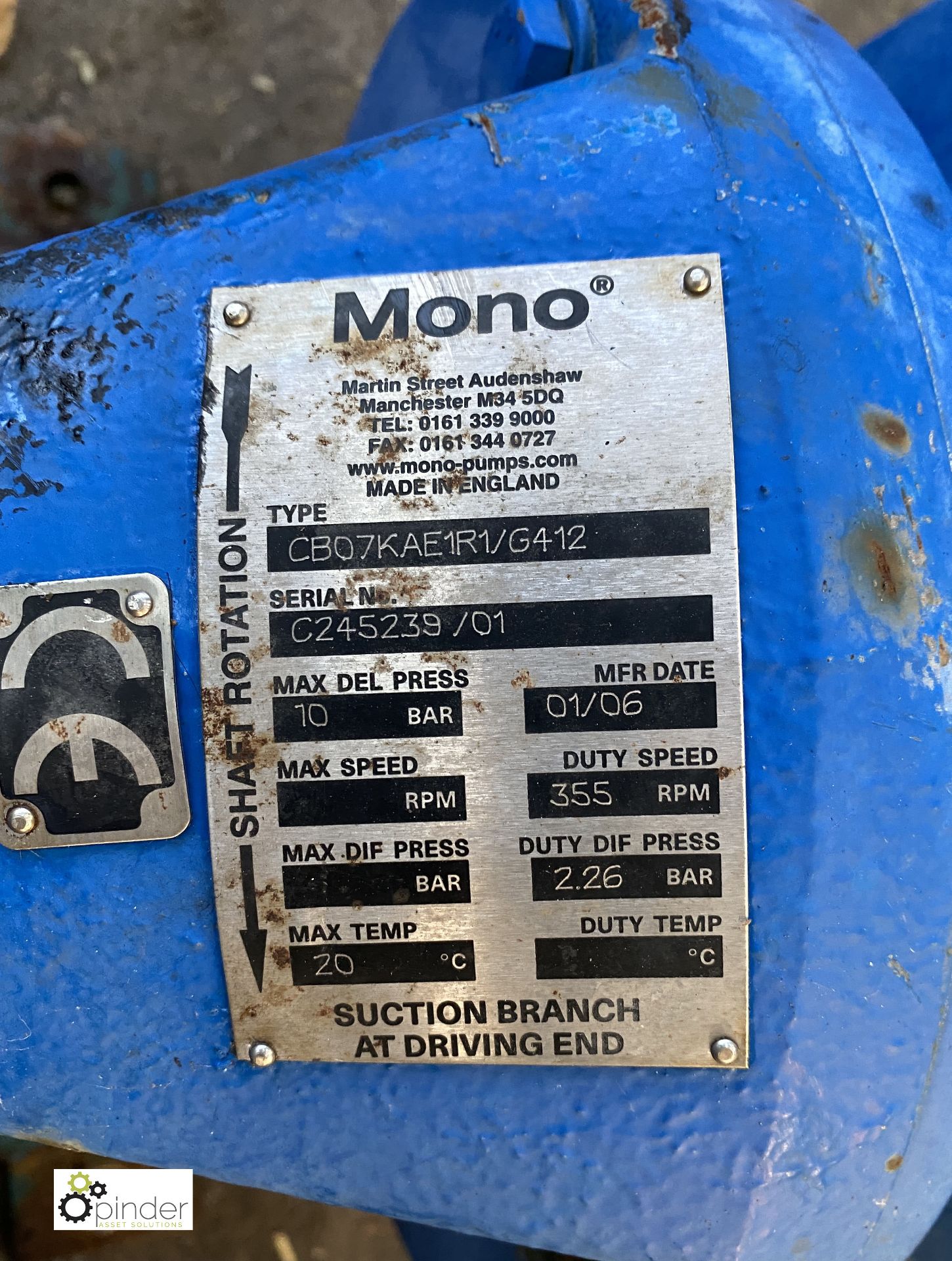 Mono CB07KAE1R1/G412 Pump, with motor, max DEL pressure 10bar (please note this lot has a lift out - Image 3 of 4