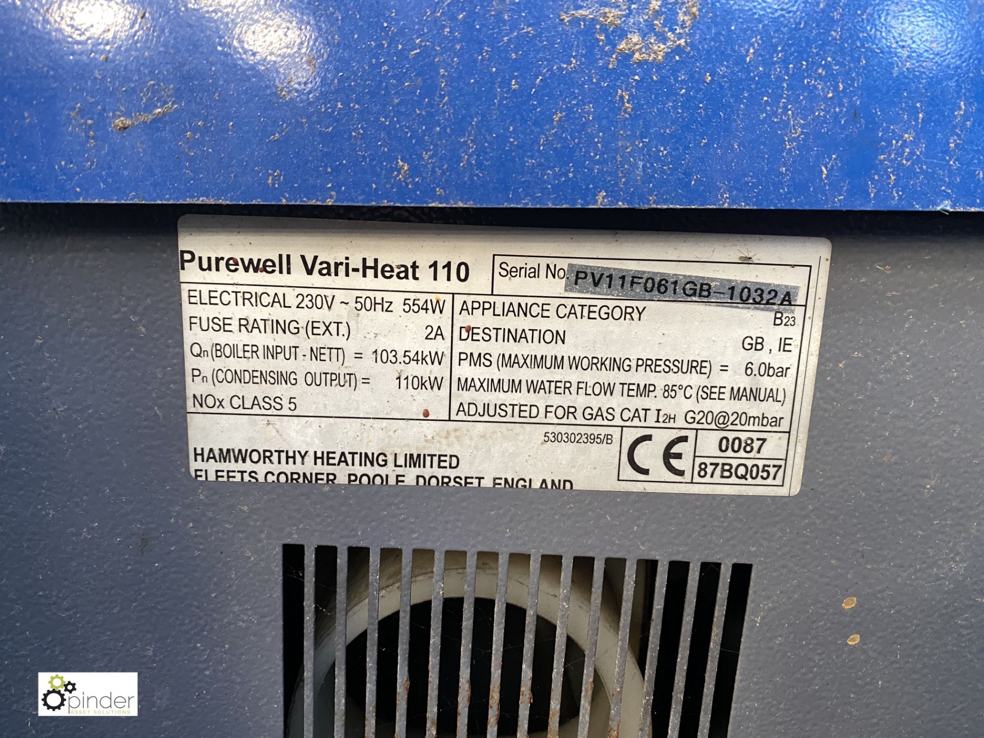 Hamworthy Purewell Vari-Heat 110 Condensing Boiler, 230volts, 110kw output (please note this lot has - Image 3 of 4