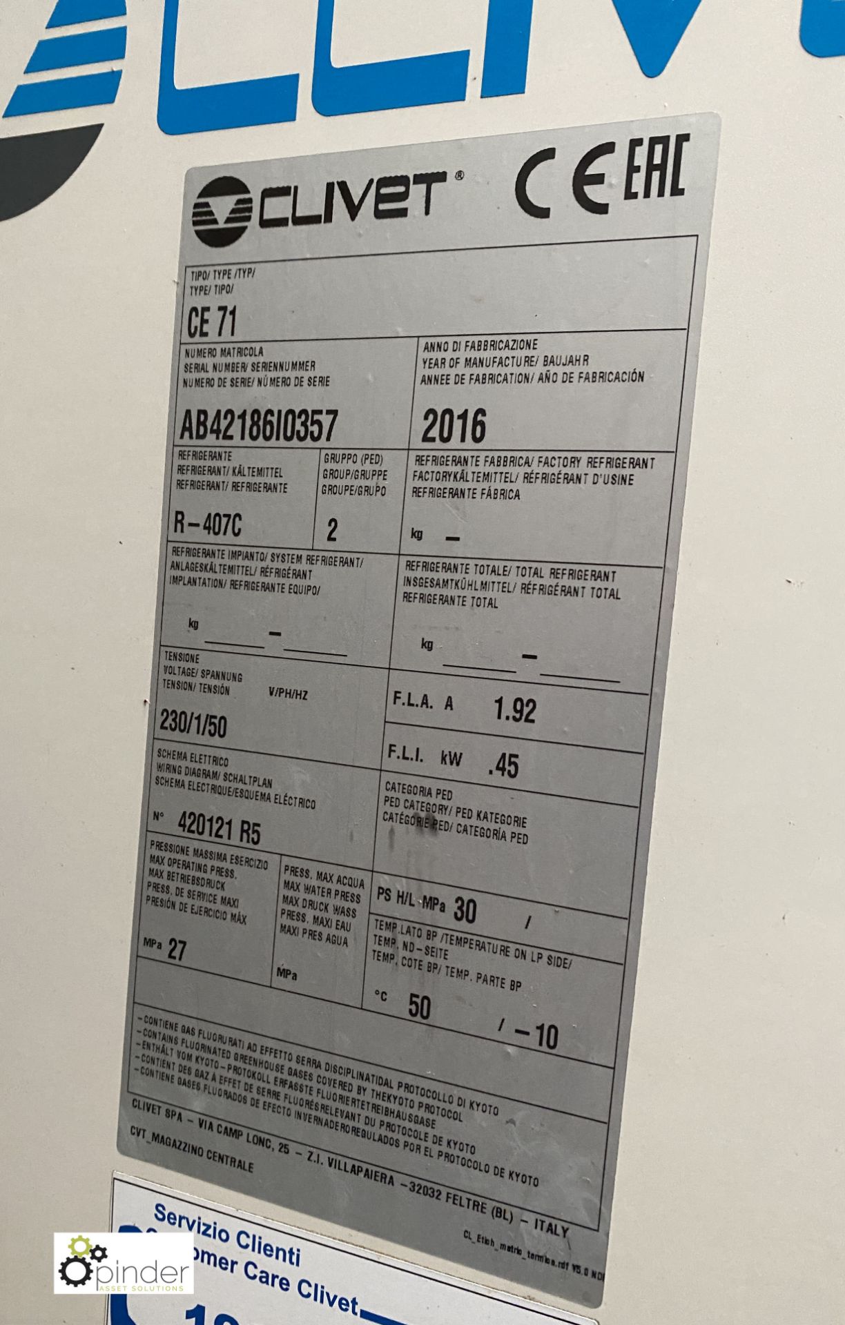 Clivet CE71 3-fan Refrigeration Chiller (please note this lot has a lift out fee of £10 plus vat) - Image 3 of 3