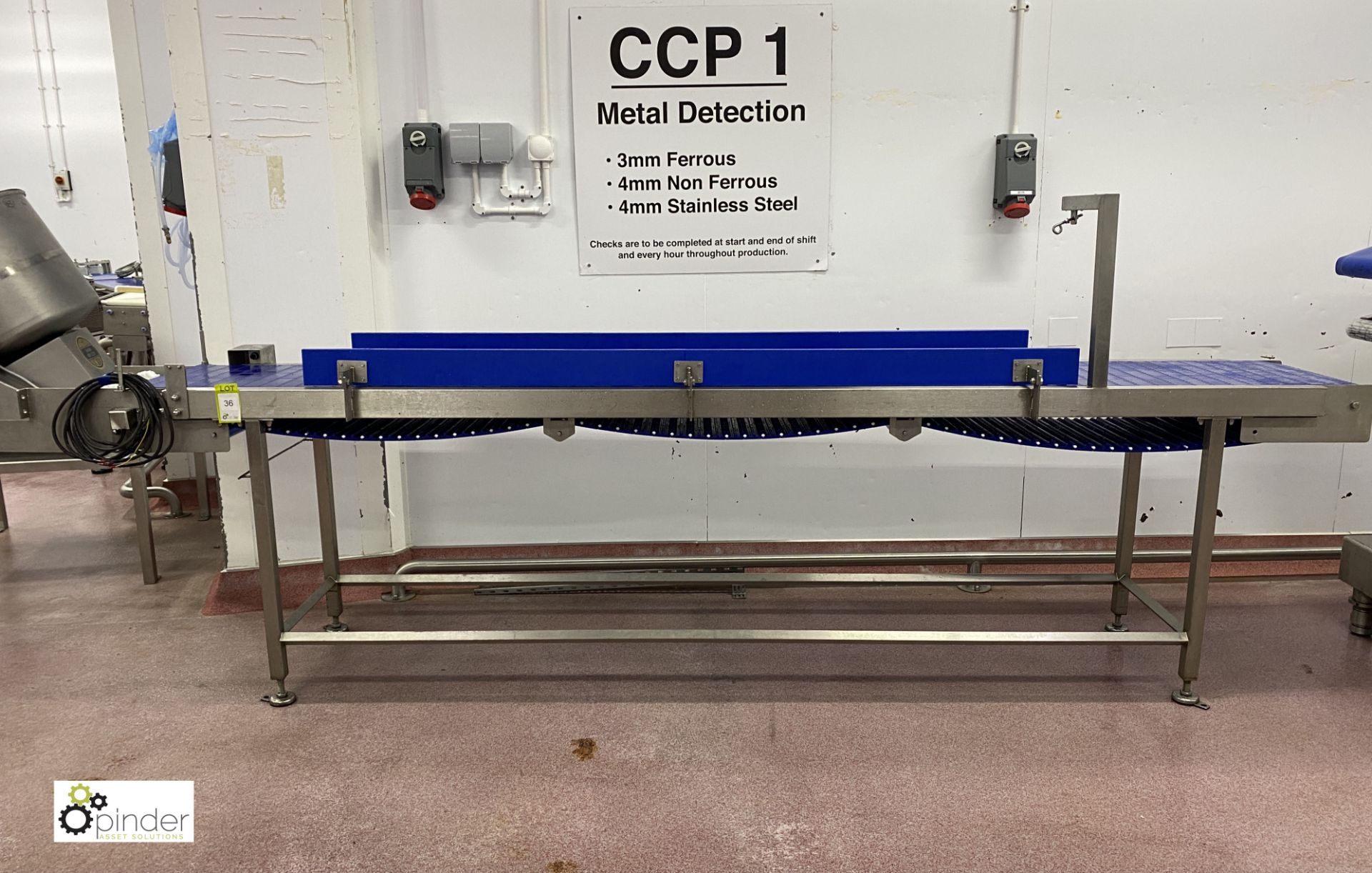 LAC stainless steel powered modular Conveyor, belt width 455mm, belt length 3450mm, year 2017, - Image 2 of 5