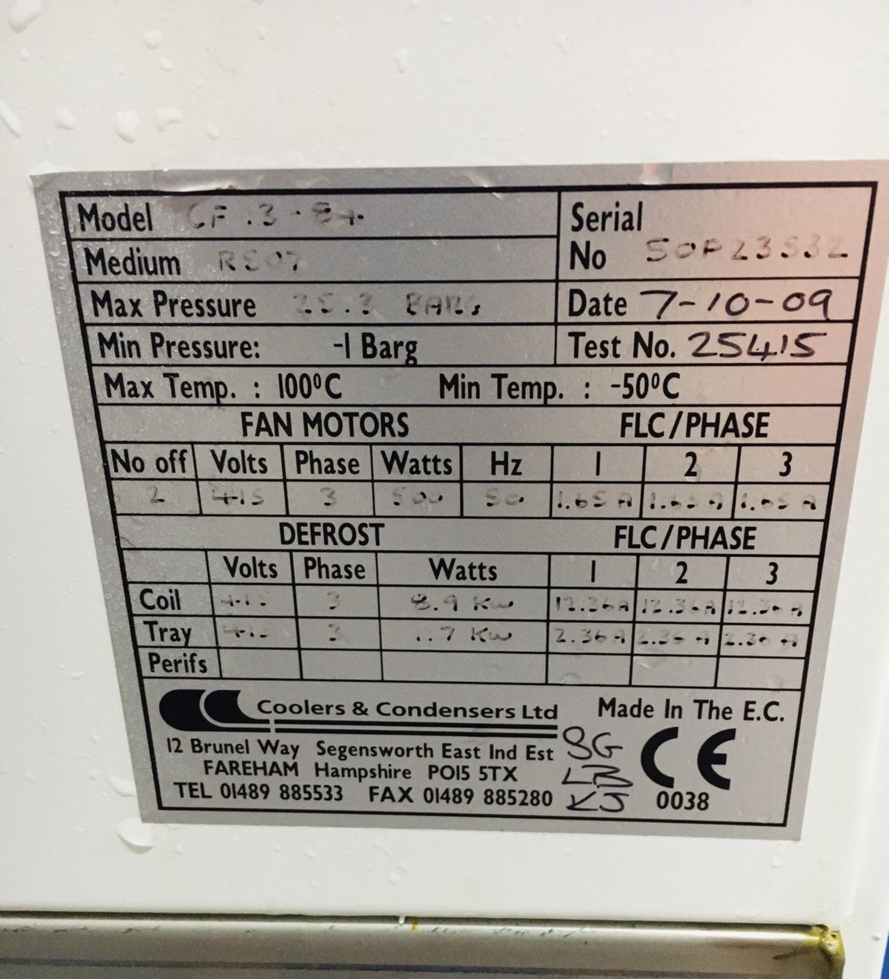 Coolers and Condensers Ltd twin fan Chiller Unit (please note there is a lift out fee of £20 plus - Image 3 of 3