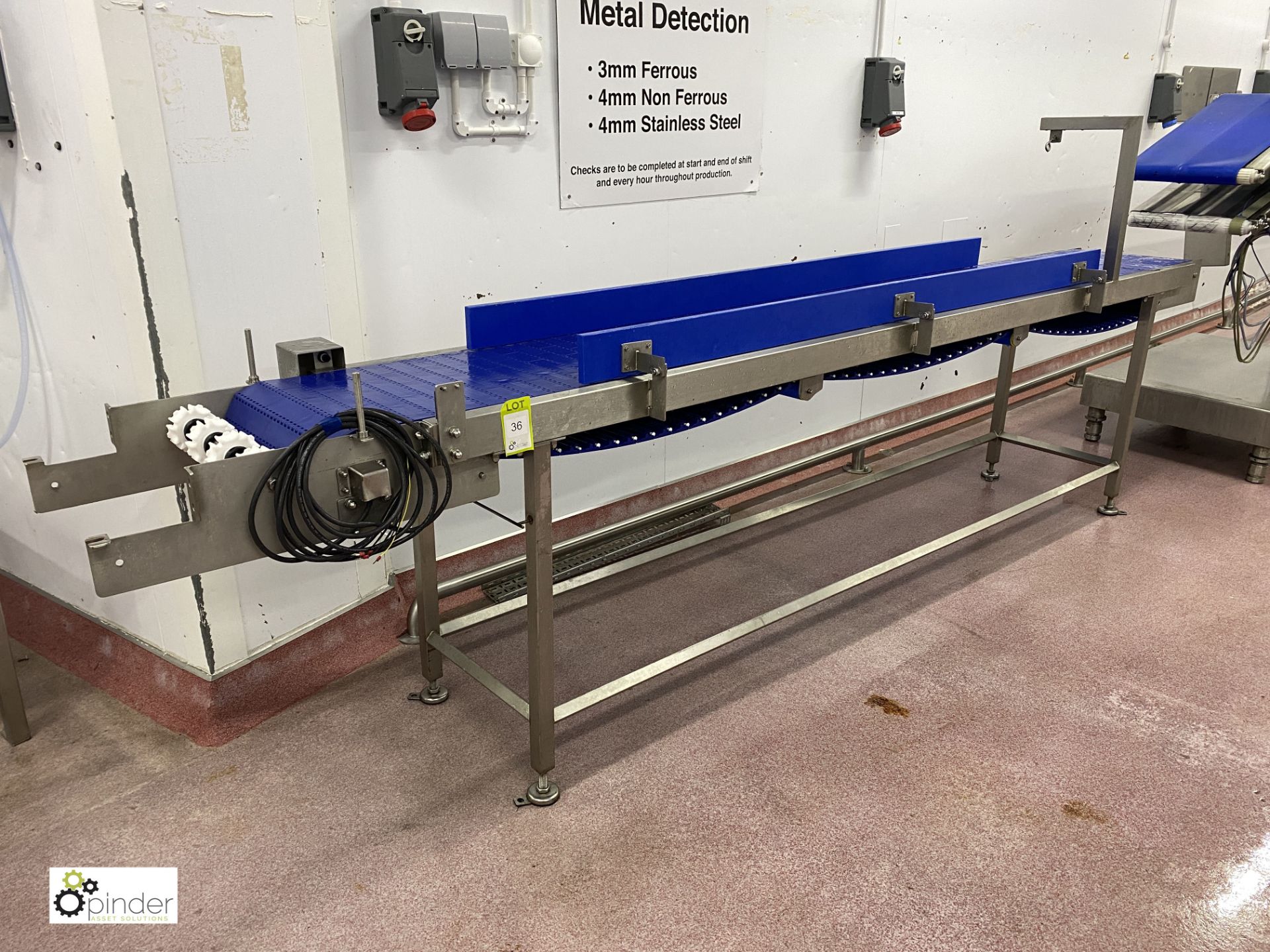 LAC stainless steel powered modular Conveyor, belt width 455mm, belt length 3450mm, year 2017,