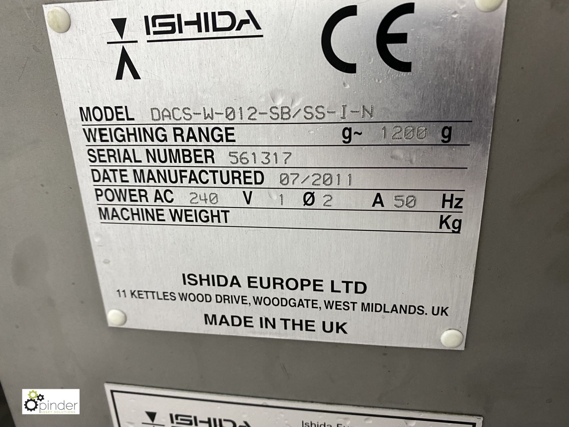 Ishida DACS-W-012-SB/SS-I-N Checkweigher, to 1200g, belt width 220mm, year 2011, serial number - Image 4 of 7