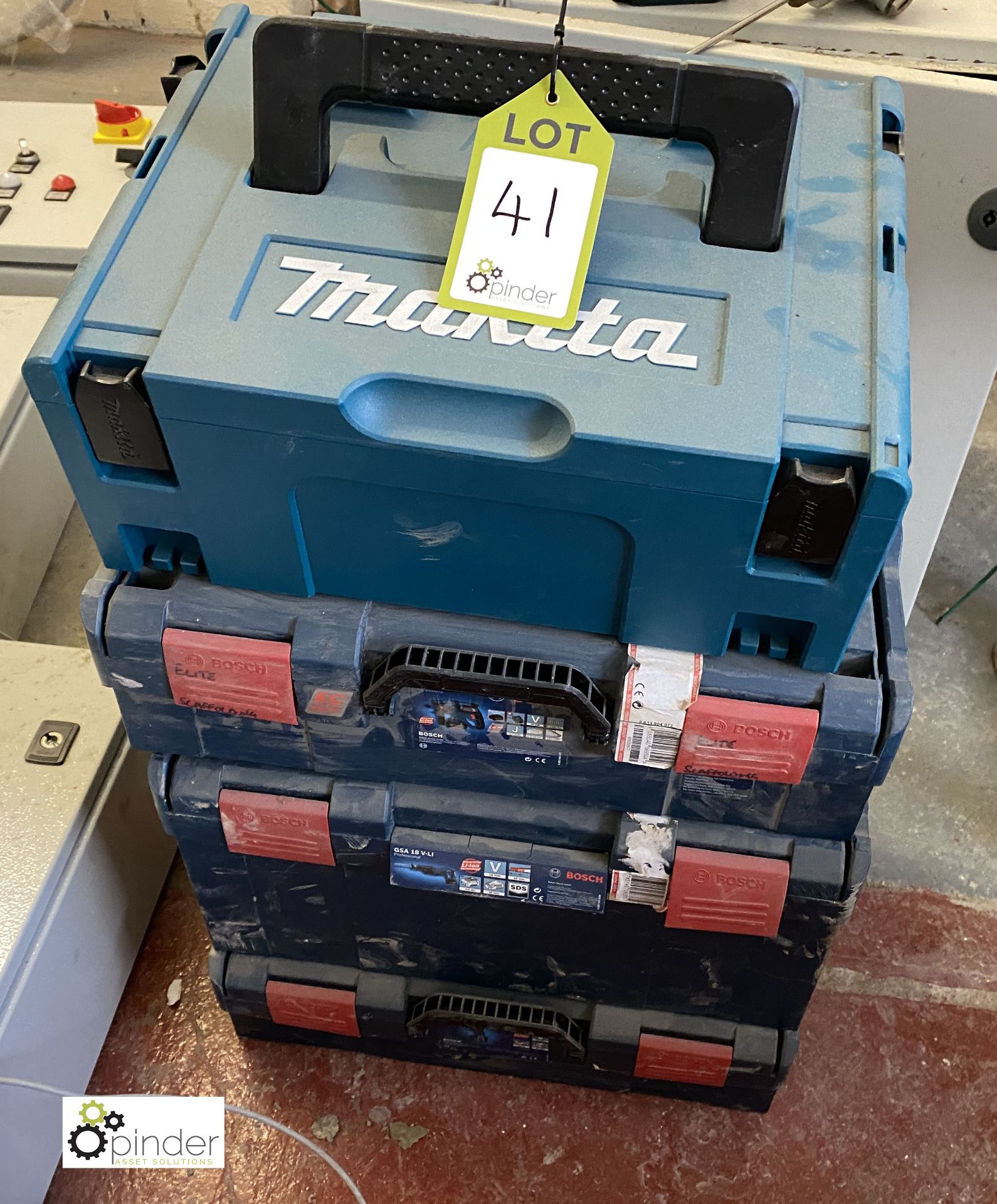 3 Bosch stackable Power Tool Boxes and Makita Power Tool Box (LOCATION: Boston Spa)