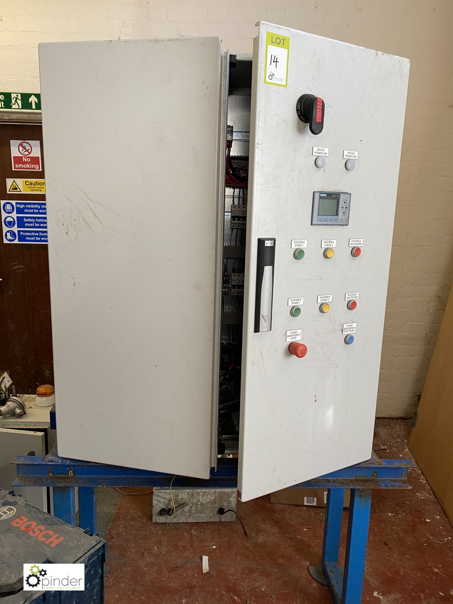 Stand mounted Control Panel with 3 Siemens Sinamatics V20 Inverters, etc (LOCATION: Boston Spa)