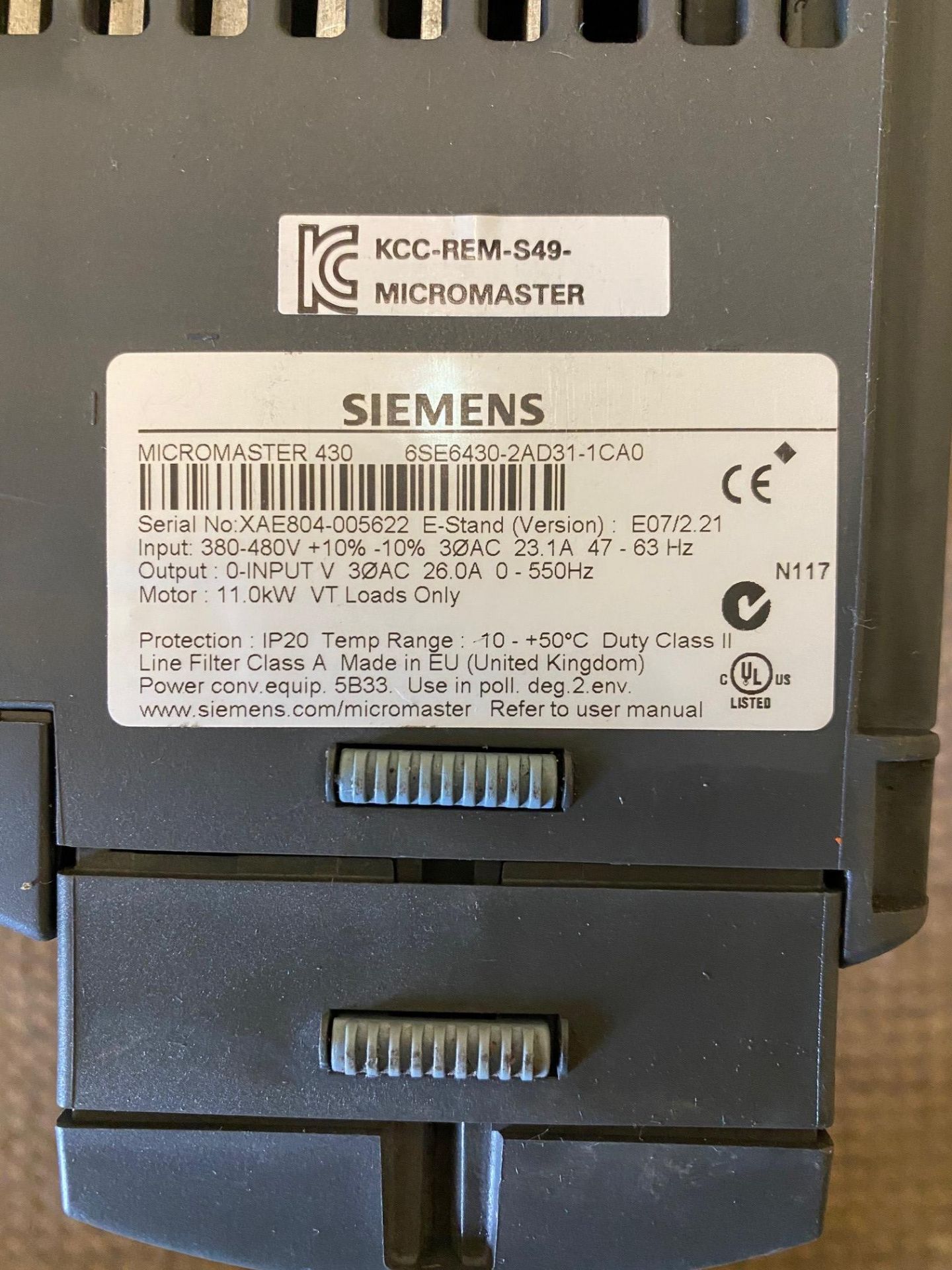 Siemens Micromaster 430 Inverter Drive (LOCATION: - Image 2 of 2