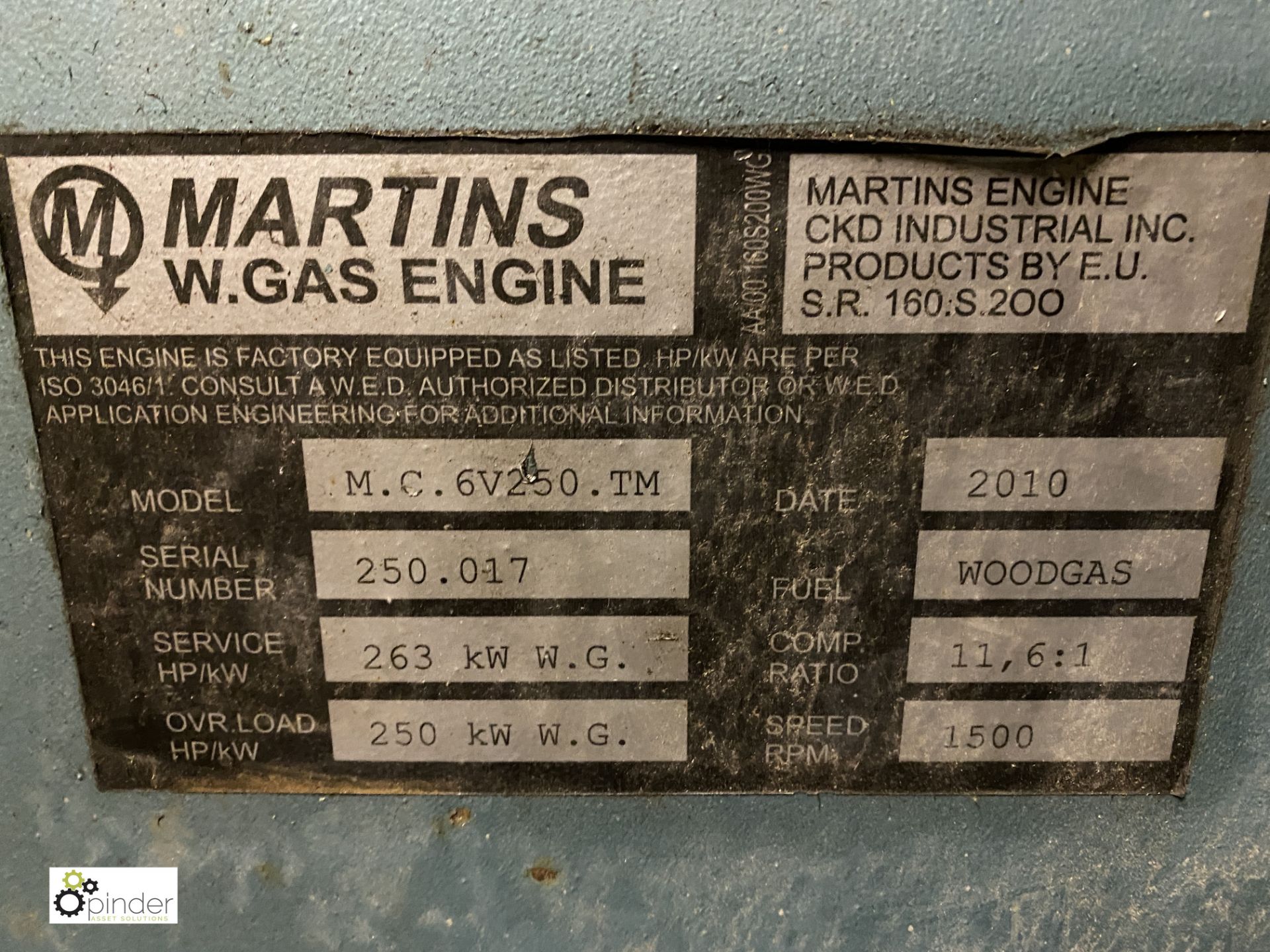 Martins M.C.6V250.TM wood gas fired Generator, serial number 250.017, year 2010, designed to run - Image 3 of 9