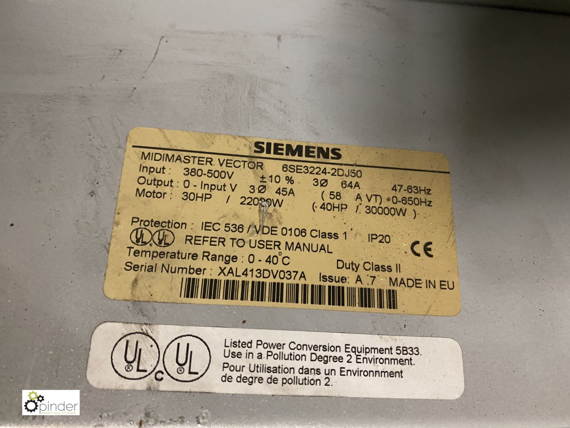 Siemens Midimaster Vector 6SE3224-2DJ50 Inverter Drive, 30/22Kw, 40/30hp, 64A, IP20 (IE635) ( - Image 4 of 4