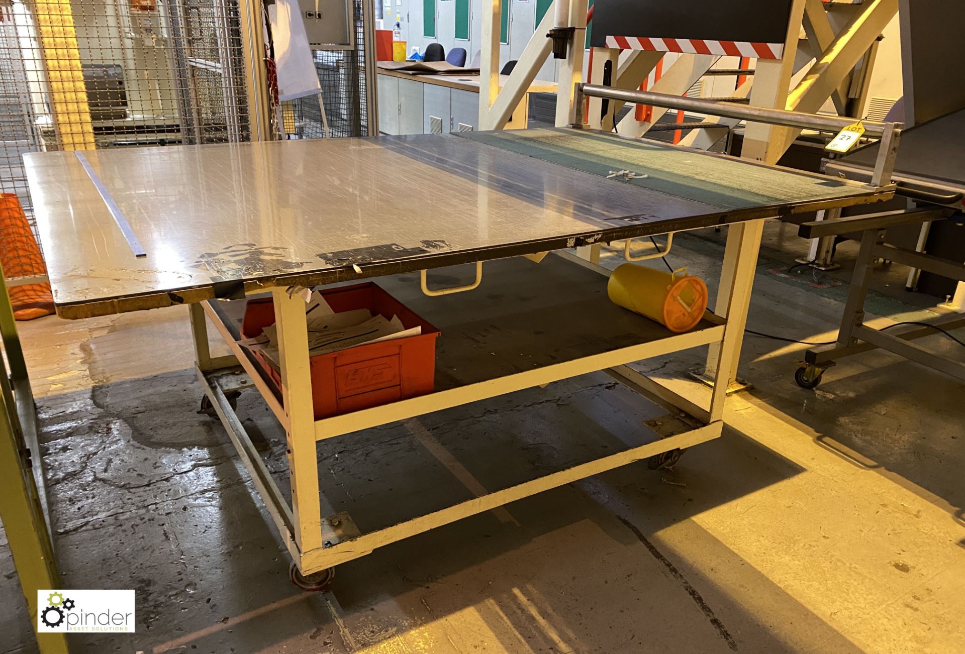 Steel fabricated mobile Cutting Table, with roll s