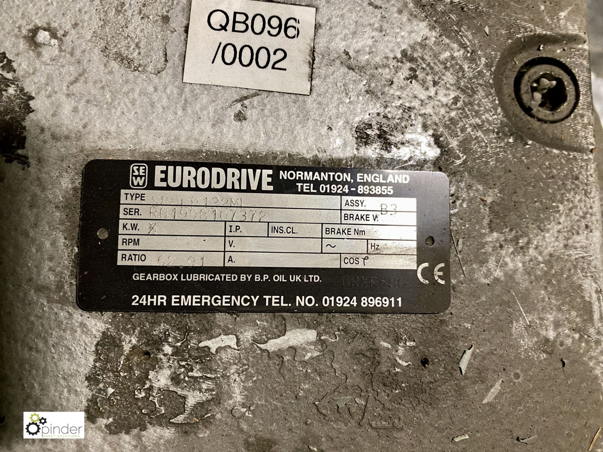 SEW Eurodrive Gearbox Type S80LP132ML, S/N R01998107372, Ratio 62.91:1 (QB096) (please note there is - Image 3 of 3