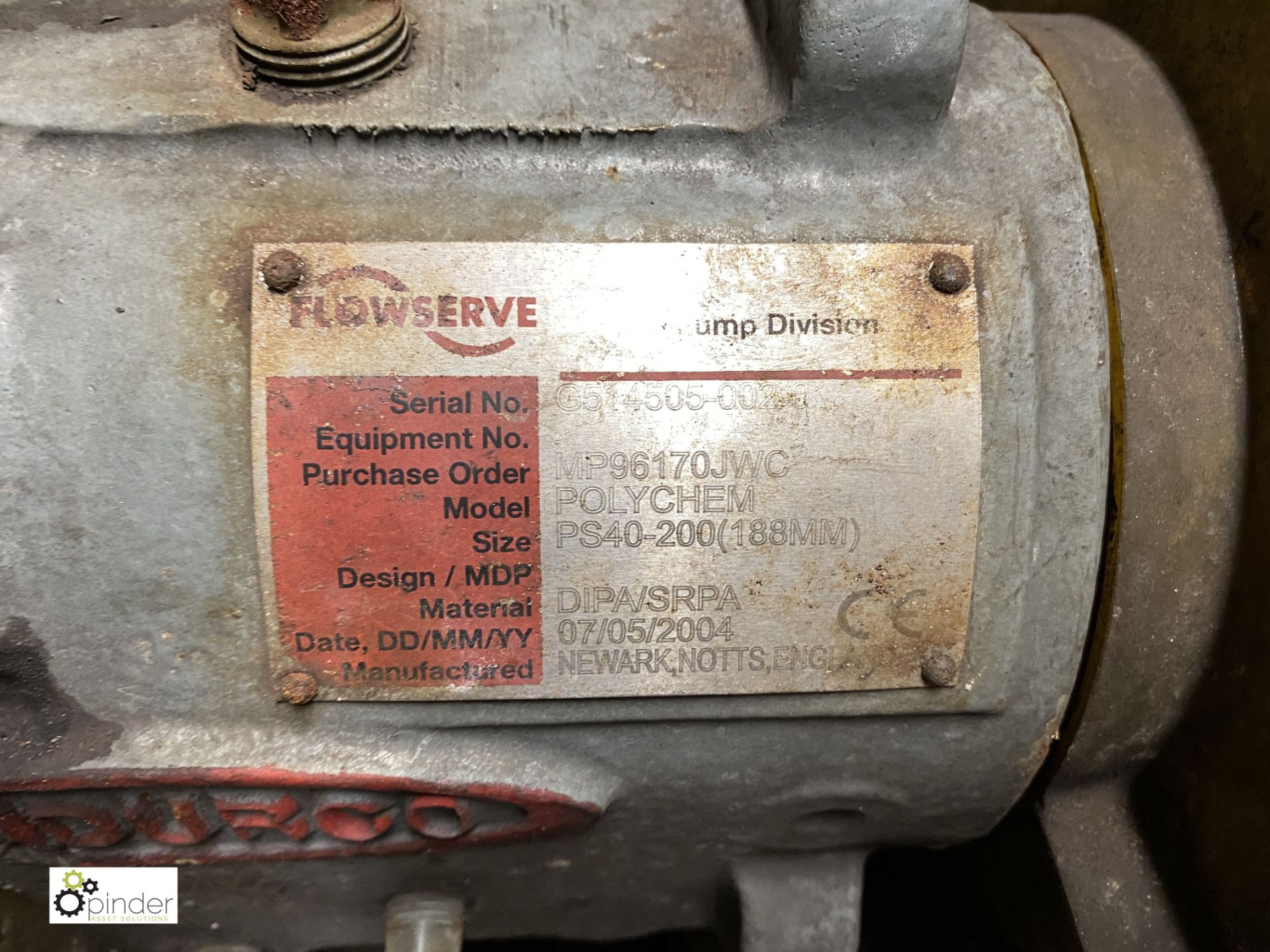 Flowserve Durco centrifugal Pump Polychem Type PS40-200, S/N G514505-002-01, 30m3/hr @ 40m hd, - Image 3 of 5
